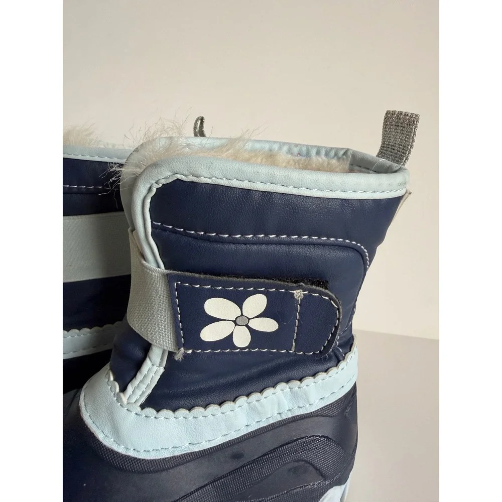 Member's Mark Toddler Girls Size 7/8 Navy Blue Flower Faux Fur Lined Snow Boots